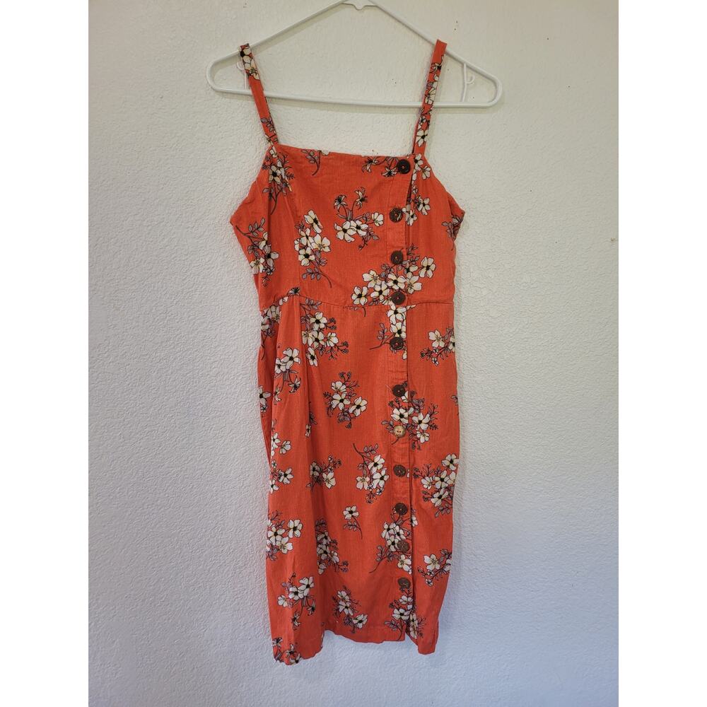 Miss Me Floral Midi Dress Orange‎ Size Small Dress Side Buttons #P3